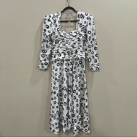 Rare Vintage 80's Flora Kung Dress Designer Silk Sz 12 Ruches Waist Pokadot Boho - Picture 5 of 10